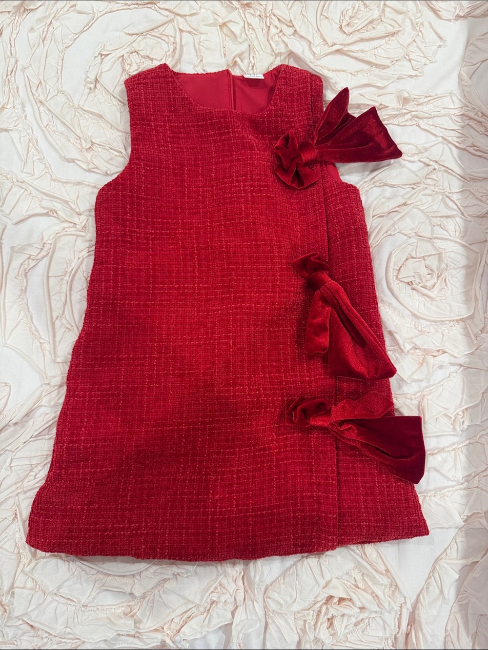 Red Tweed Bow Accent Sleeveless Dress